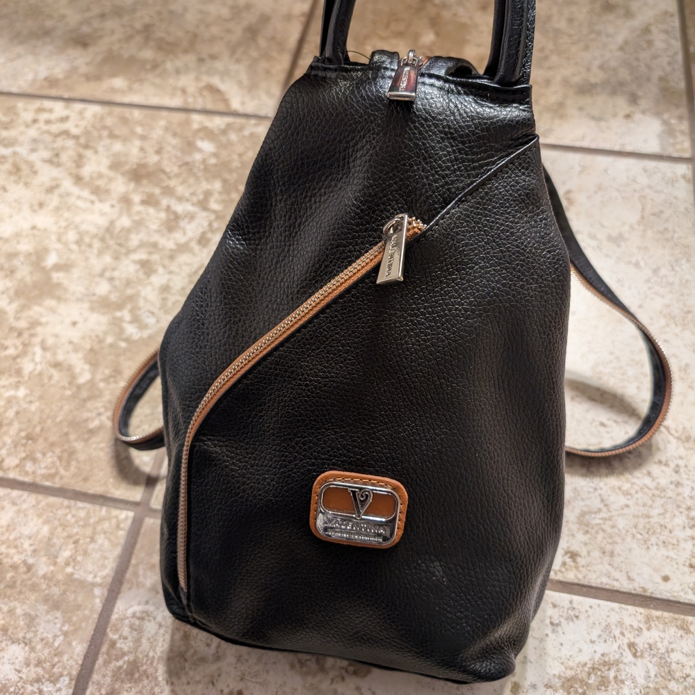 Valentina Black Leather Backpack with Silver Details